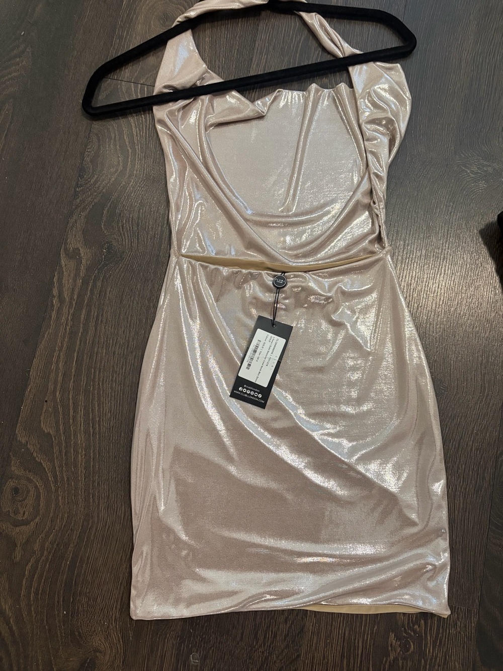 Club L London Shimmery Champagne Halter Cowl Mini Dress
